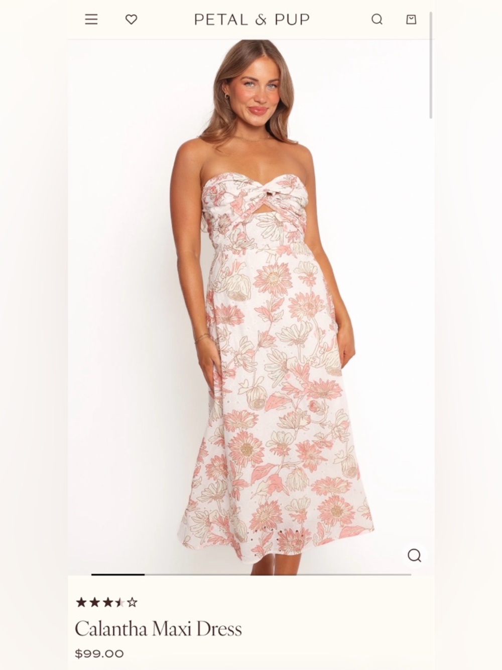 Petal & Pup Pink Floral Strapless Calantha Maxi Dress S